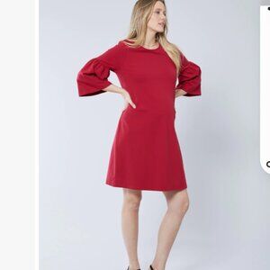 Ingrid & Isabel Ponte Bell Sleeve Dress Bright Crimson Size L NWT
